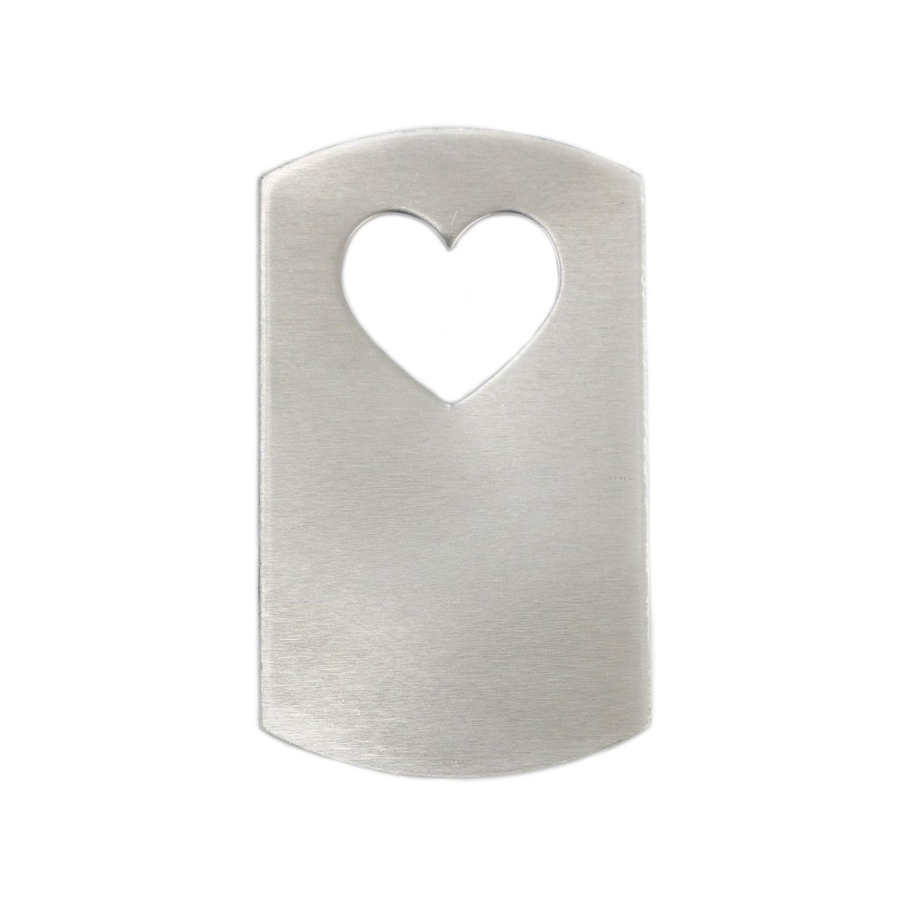 Metal Stamping Blanks Aluminum Dog Tag with Heart Cut Out, 47mm (1.85") x 28mm (1.1"), 16g, Pack of 5